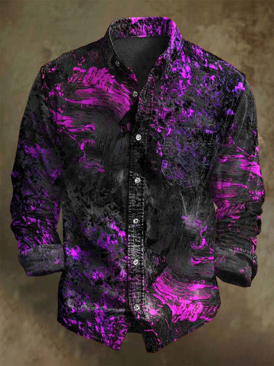 Vintage Color Clash Art Print Casual Long Sleeve Shirt
