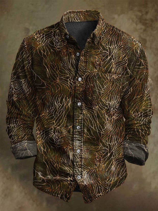 Vintage Line Print Casual Long Sleeve Shirt