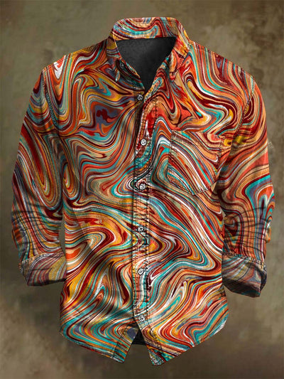 Color Rendering Art Quicksand Print Casual Long Sleeve Shirt