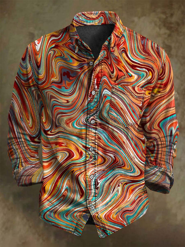 Color Rendering Art Quicksand Print Casual Long Sleeve Shirt