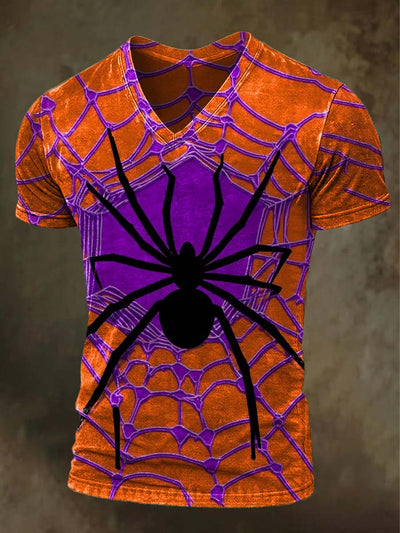 Halloween Abstract Spider Print Casual Short Sleeve T-Shirt