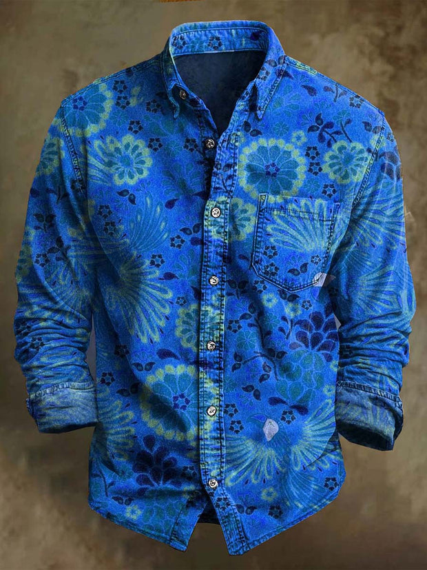 Vintage Floral Print Casual Long Sleeve Shirt