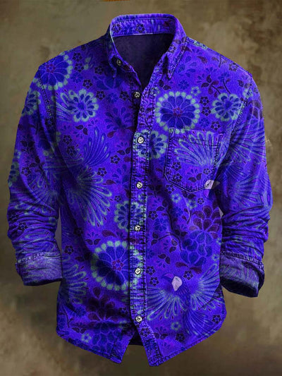 Vintage Floral Print Casual Long Sleeve Shirt