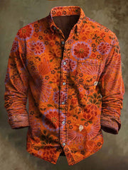 Vintage Floral Print Casual Long Sleeve Shirt