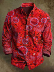 Vintage Floral Print Casual Long Sleeve Shirt