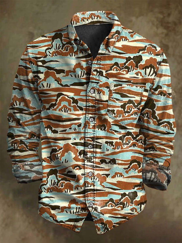 Vintage Desert Art Print Casual Long Sleeve Shirt