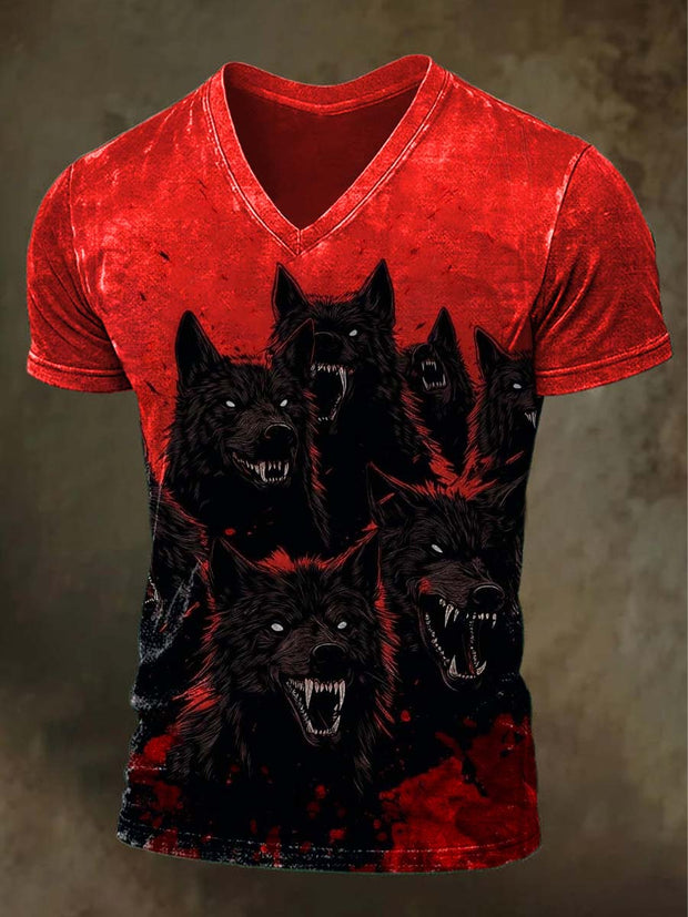 Midnight Wolf Printed Casual Short Sleeve T-Shirt
