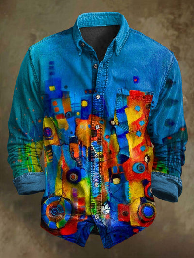 Vintage Color Clash Art Print Casual Long Sleeve Shirt