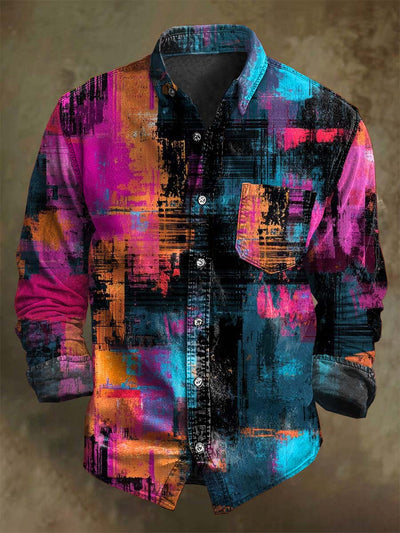 Vintage Color Clash Art Print Casual Long Sleeve Shirt