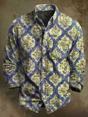 Vintage Geometric Art Floral Print Casual Long Sleeve Shirt