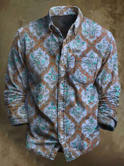 Vintage Geometric Art Floral Print Casual Long Sleeve Shirt