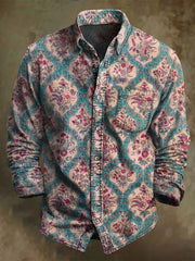 Vintage Geometric Art Floral Print Casual Long Sleeve Shirt