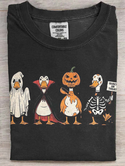 Halloween Fun Goose Print Casual Short Sleeve T-Shirt