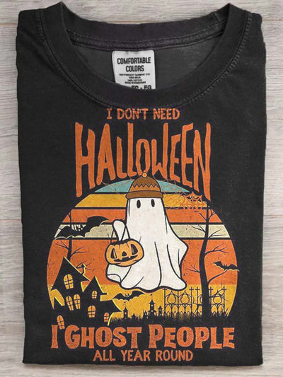 Halloween Fun Ghost Print Casual Short Sleeve T-Shirt