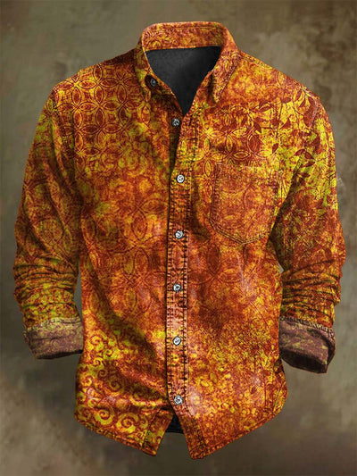 Vintage Gradient Print Casual Long Sleeve Shirt