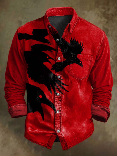 Halloween Raven Print Casual Long Sleeve Shirt