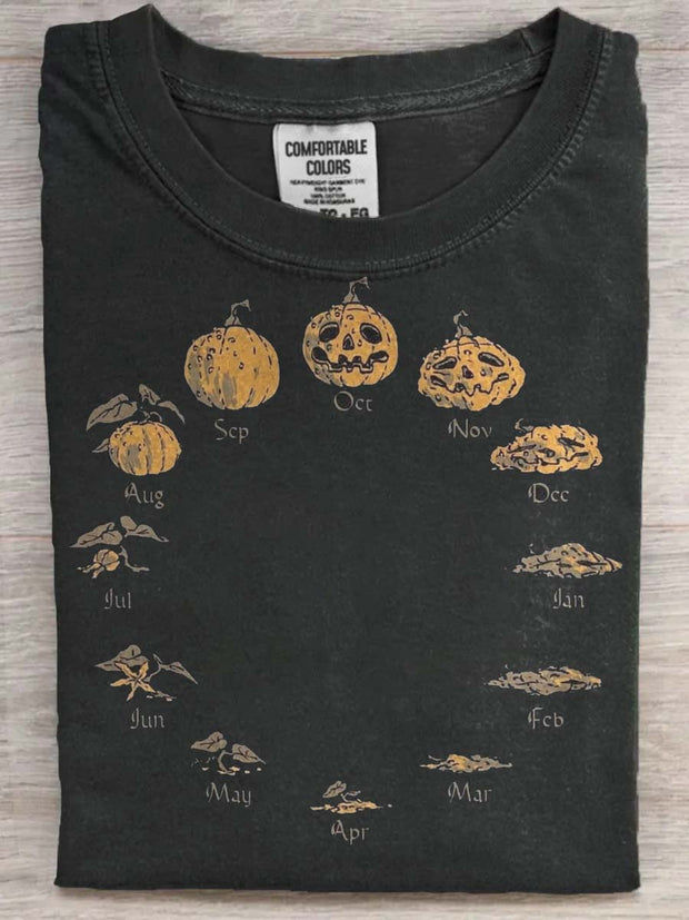 Halloween Fun Pumpkin Print Casual Short Sleeve T-Shirt