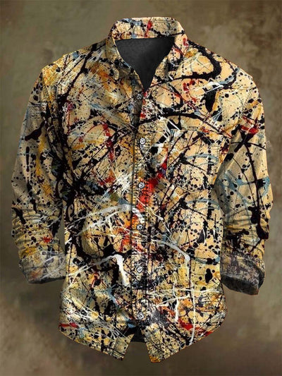 Vintage Splash Ink Art Print Casual Long Sleeve Shirt