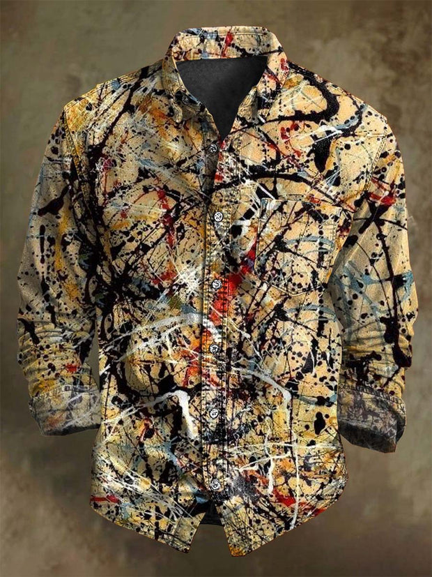 Vintage Splash Ink Art Print Casual Long Sleeve Shirt