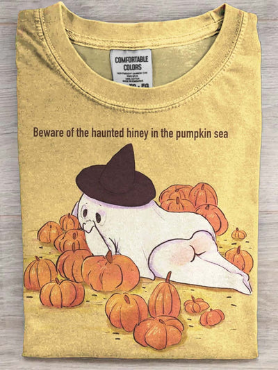Halloween Fun Ghost Print Casual Short Sleeve T-Shirt