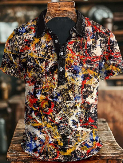 Abstract Art Ink Splash Print Casual Short Sleeve Polo Shirt