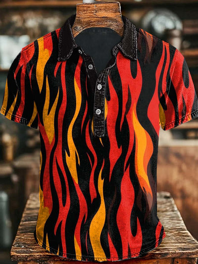 Abstract Flame Art Print Casual Short Sleeve Polo Shirt