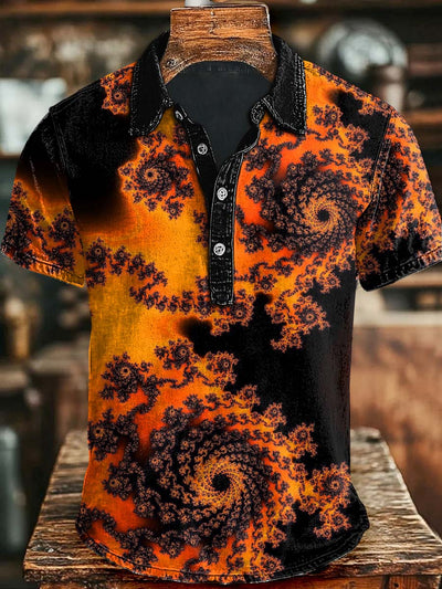 Abstract Swirl Print Casual Short Sleeve Polo Shirt