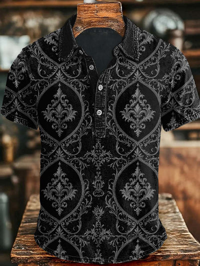 Vintage Floral Print Casual Short Sleeve Polo Shirt