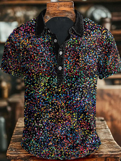 Colorful Ink Splash Polka Dot Print Casual Short Sleeve Polo Shirt
