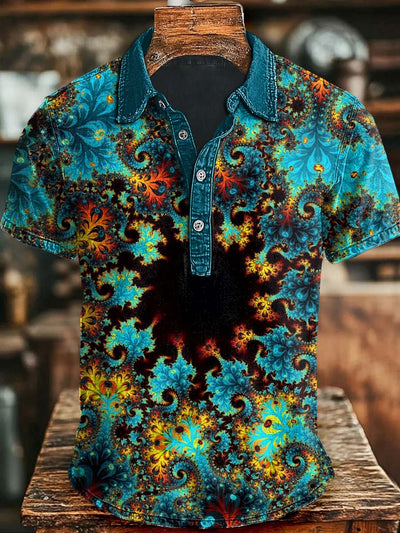 Abstract Swirl Print Casual Short Sleeve Polo Shirt