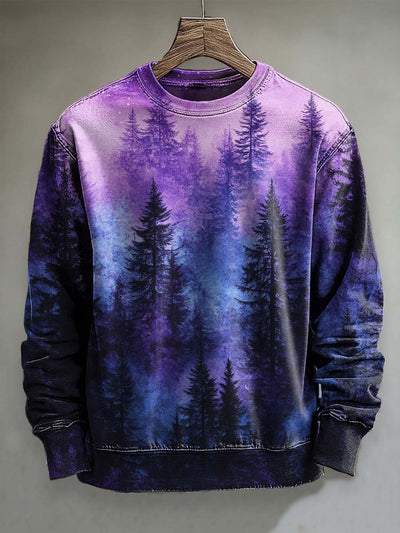 Magic Misty Forest Print Casual Crew Neck Sweatshirt