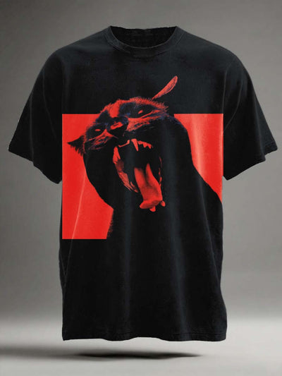 Halloween Black Cat Print Casual Short Sleeve T-Shirt