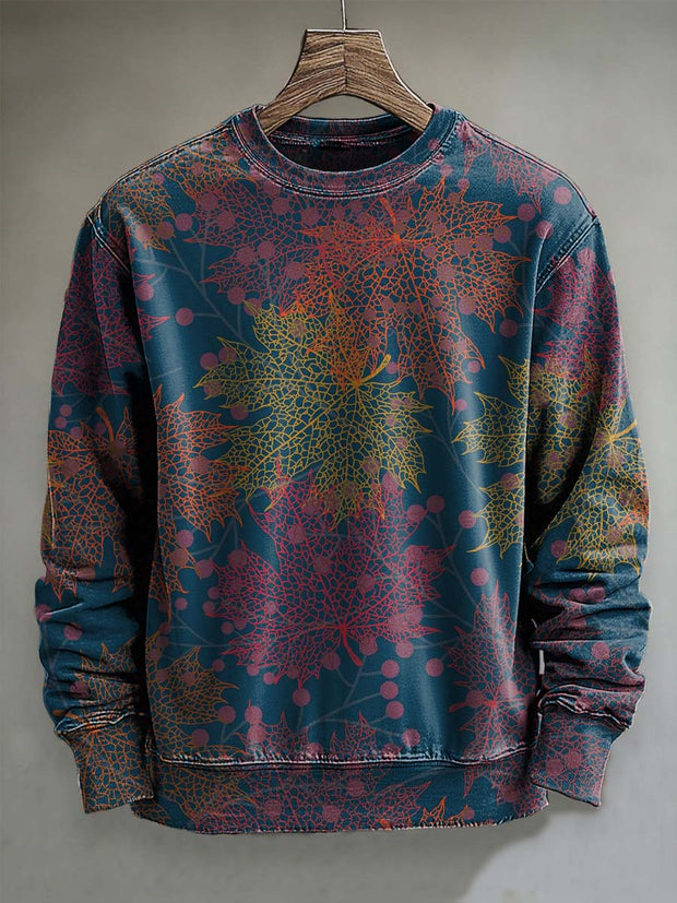 Vintage Maple Leaf Print Casual Crew Neck Sweatshirt