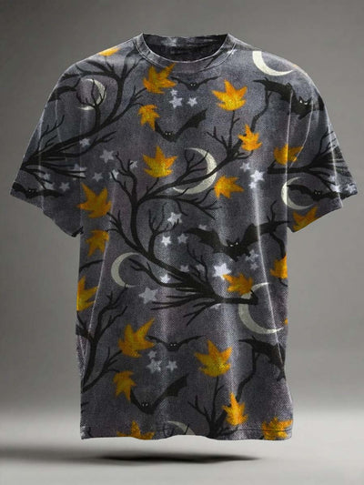 Halloween Bat Moon Print Casual Short Sleeve T-Shirt