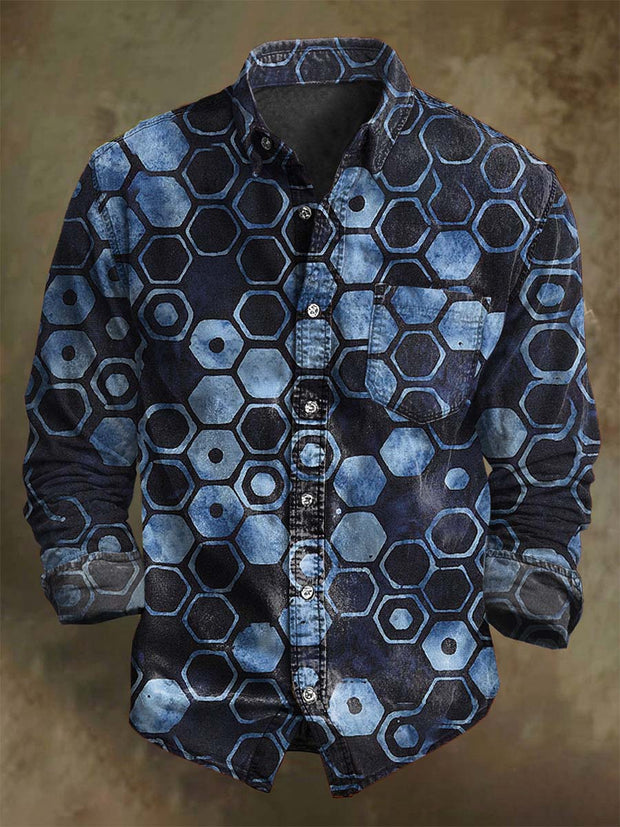 Abstract Plaid Print Casual Long Sleeve Shirt