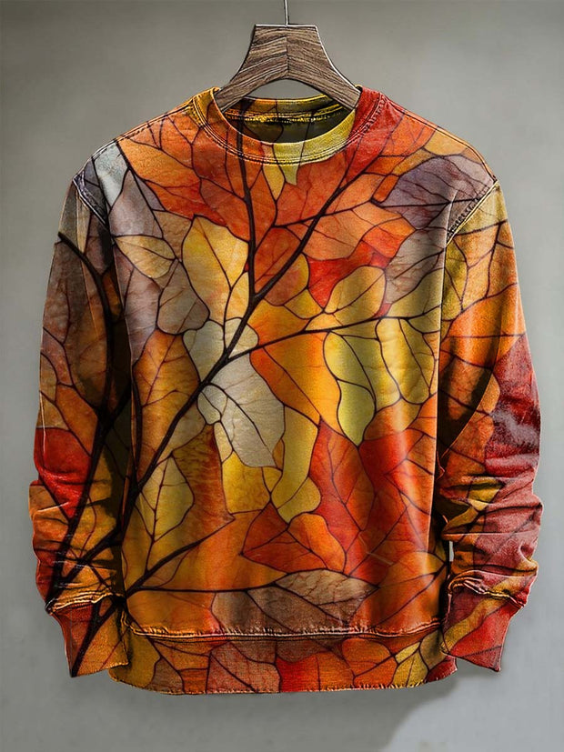 Vintage Fall Maple Leaf Print Casual Crew Neck Sweatshirt