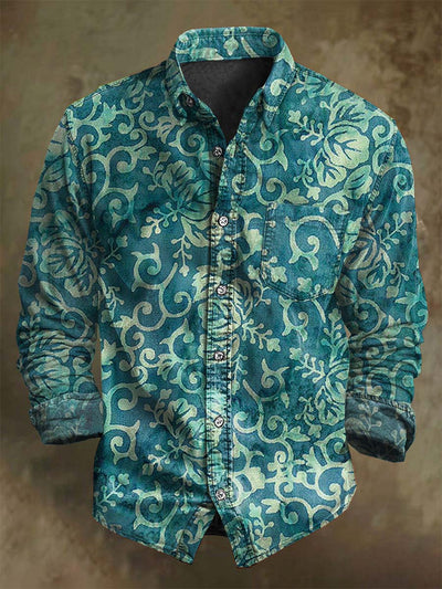 Vintage Floral Print Casual Long Sleeve Shirt