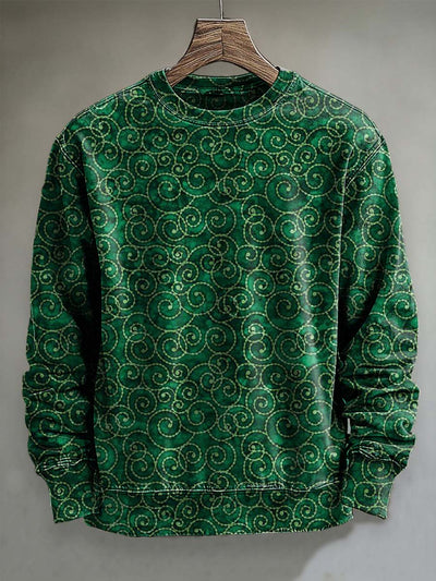 Vintage Spiral Print Casual Crew Neck Sweatshirt