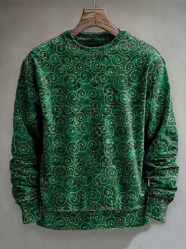 Vintage Spiral Print Casual Crew Neck Sweatshirt