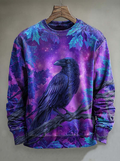 Dreamy Raven Print Casual Crew Neck Sweatshirt