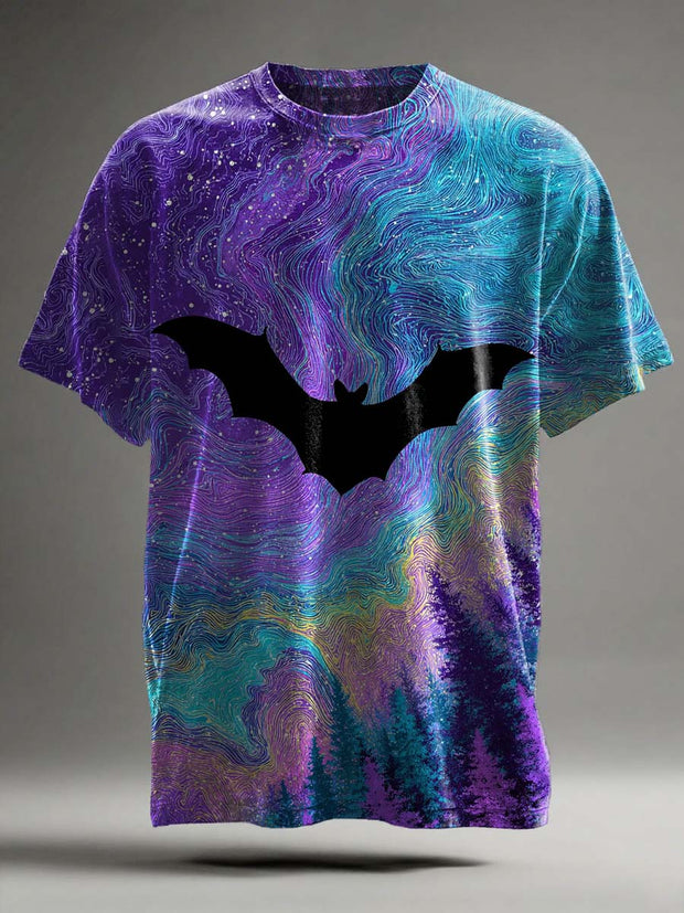 Halloween Fantasy Bat Print Casual Short Sleeve T-Shirt