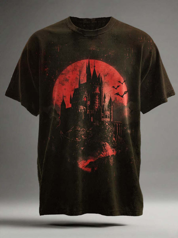Halloween Haunted Castle Print Casual Short Sleeve T-Shirt