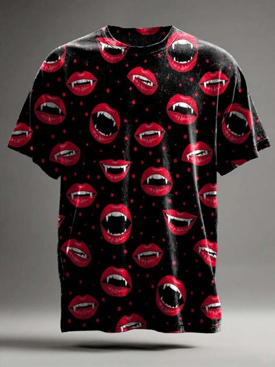 Halloween Vampire Teeth Print Casual Short Sleeve T-Shirt
