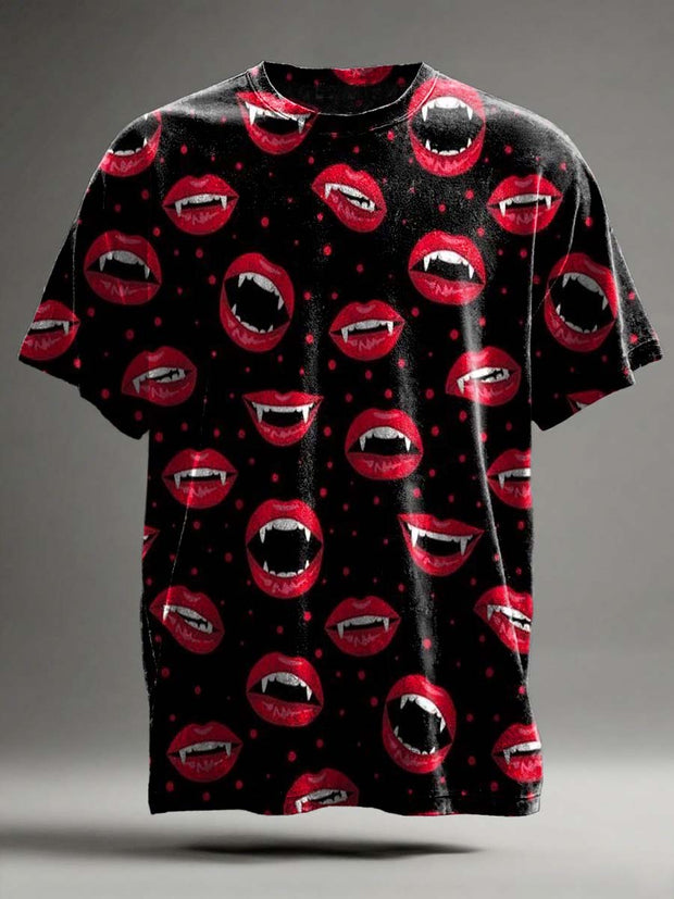 Halloween Vampire Teeth Print Casual Short Sleeve T-Shirt