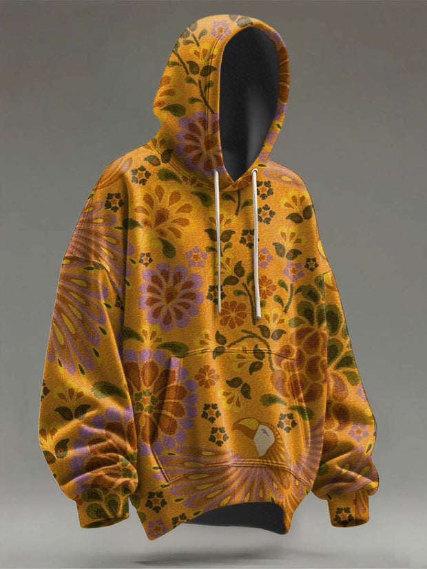 Vintage Floral Print Casual Hooded Sweatshirt