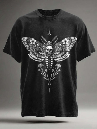 Butterfly Skull Print Casual Short Sleeve T-Shirt