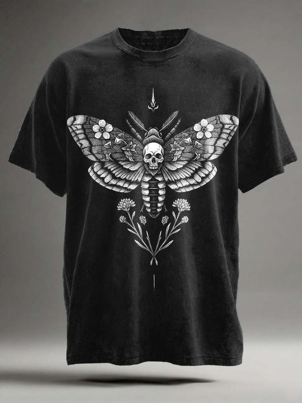 Butterfly Skull Print Casual Short Sleeve T-Shirt