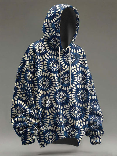 Vintage Floral Print Casual Hooded Sweatshirt
