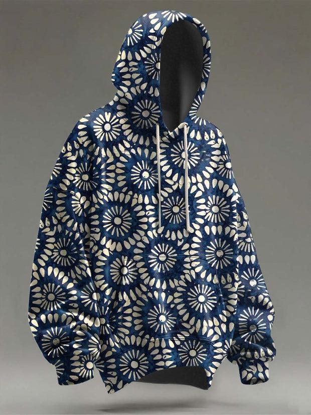 Vintage Floral Print Casual Hooded Sweatshirt