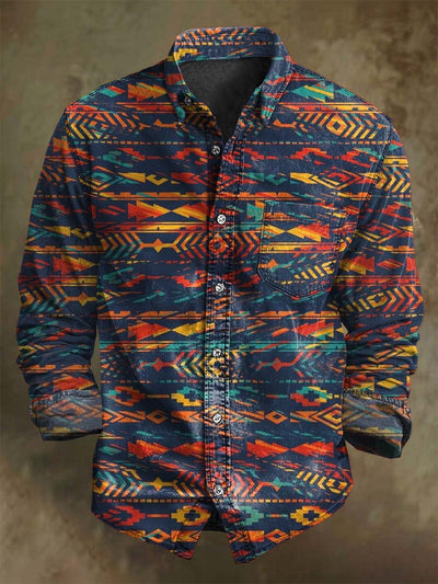 Vintage Western Style Printed Casual Long Sleeve Shirt